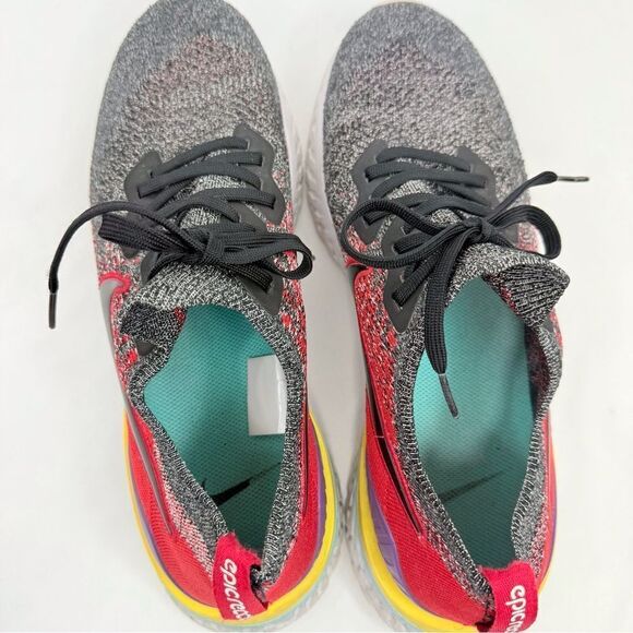 Nike Epic React Flyknit Mottle Black University Red Running Athletic Sneakers - Picture 9 of 16